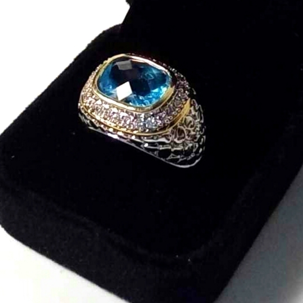Gorgeous silver turquoise stone & cz's ring size 7.25 - Picture 3 of 6